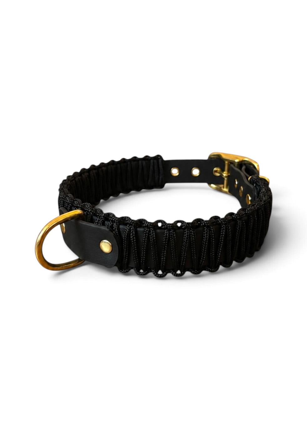Collier réglable pour chien haut de gamme en Biothane et paracorde tressée noir Black Mamba fait main par PLI Paris.