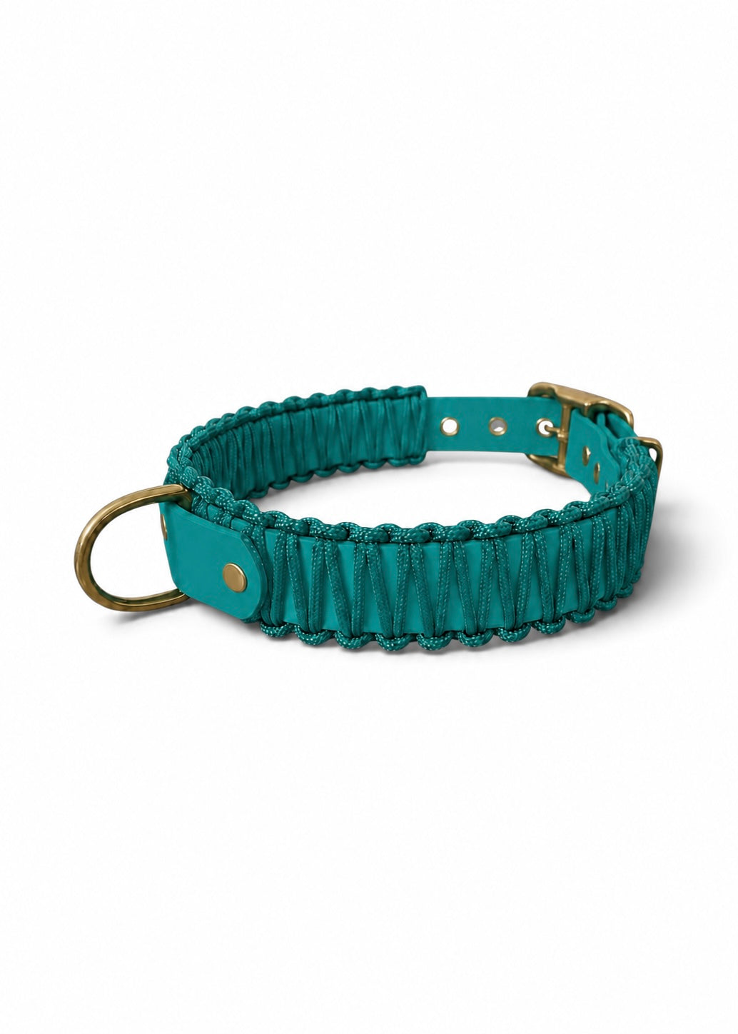 Collier réglable pour chien haut de gamme en Biothane et paracorde tressée vert turquoise Lagoon Lover fait main par PLI Paris.
