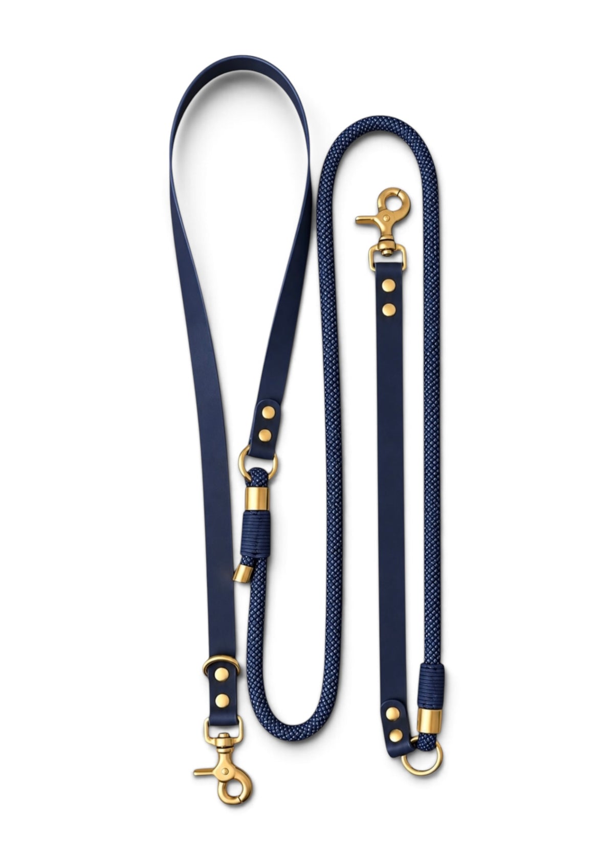 Laisse multi-positions pour chien en Biothane et paracorde bleu marine Billy Jean par la marque française PLI Paris.