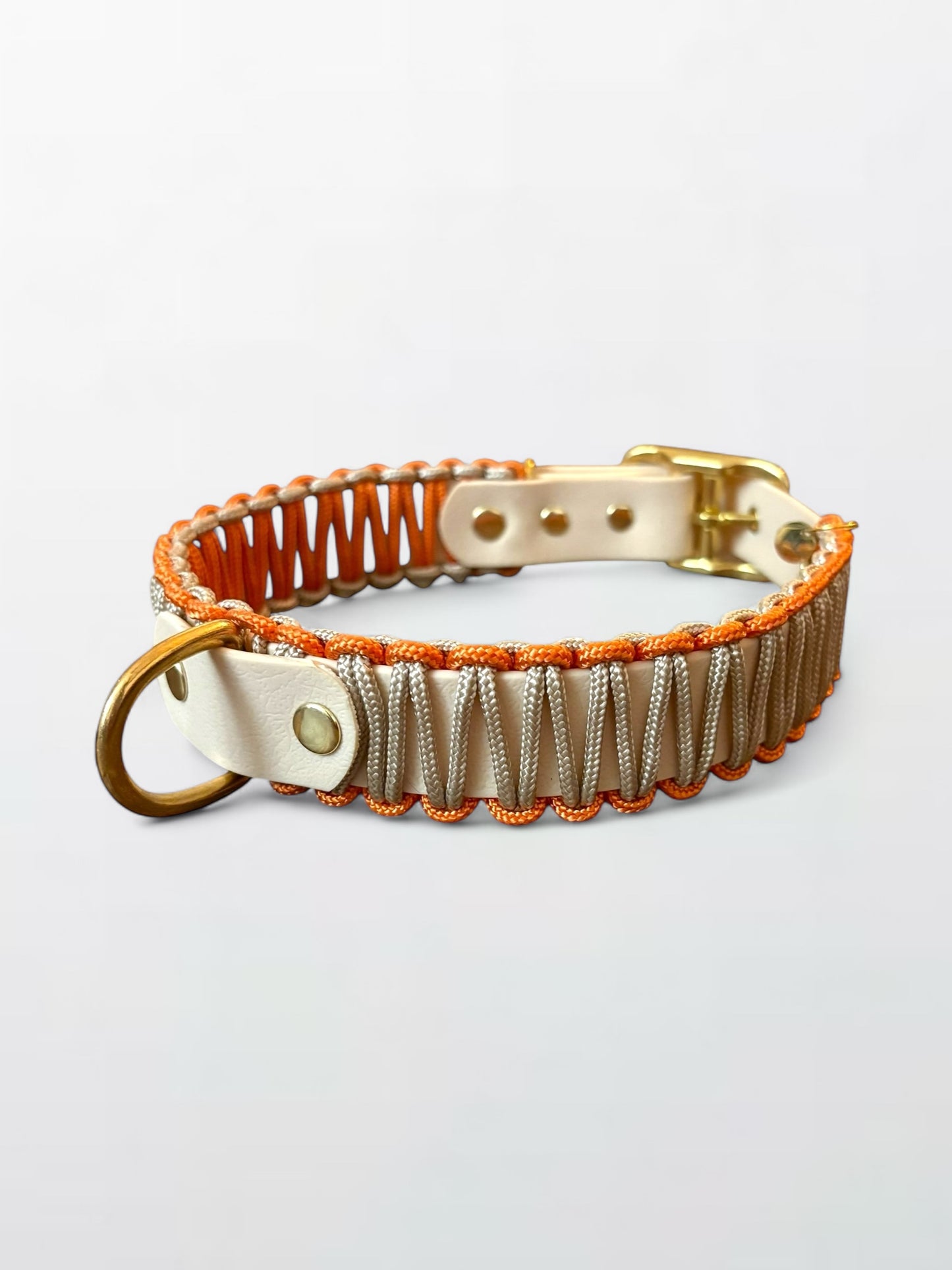 Collier réglable en Biothane et corde beige et orange