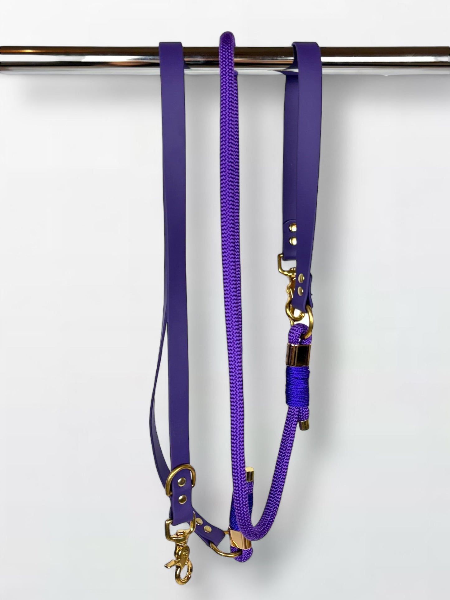 laisse multi-positions en Biothane et corde violette