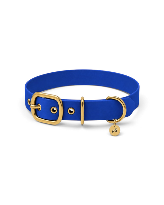 Collier réglable pour chien haut de gamme en Biothane bleu Klein Deep   Sea fait main par PLI Paris.