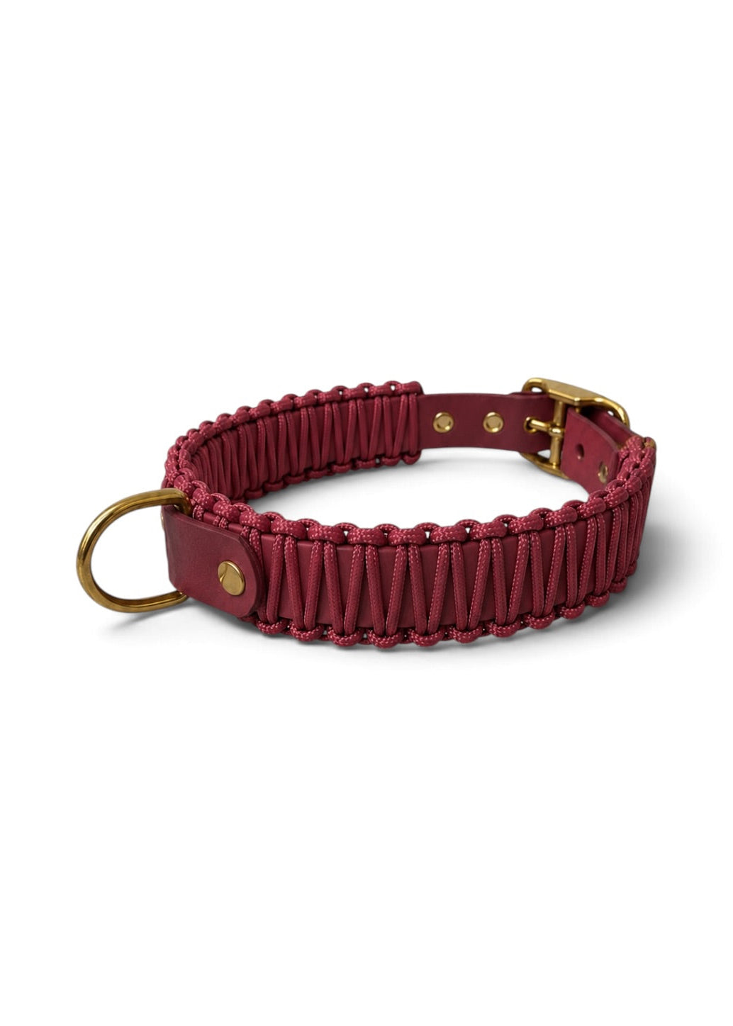 Collier réglable pour chien haut de gamme en Biothane et paracorde tressée bordeaux Napa Valley Be fait main par PLI Paris.