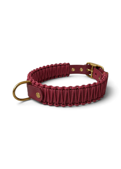 Collier réglable pour chien haut de gamme en Biothane et paracorde tressée bordeaux Napa Valley Be fait main par PLI Paris.