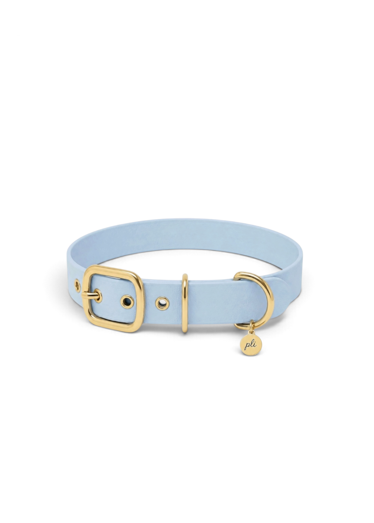 Collier réglable pour chien haut de gamme en Biothane bleu pastel Baby Breeze fait main par PLI Paris.