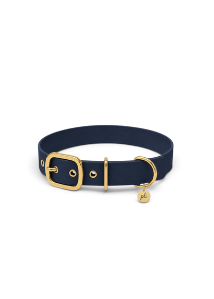 Collier réglable pour chien haut de gamme en Biothane bleu marine Billy Jean fait main par PLI Paris.