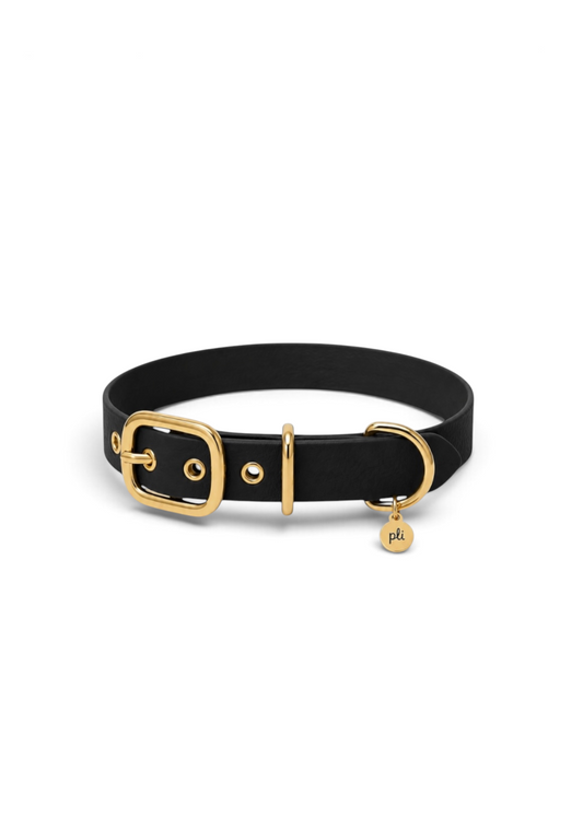 Collier réglable pour chien haut de gamme en Biothane noir Black Mamba fait main par PLI Paris.