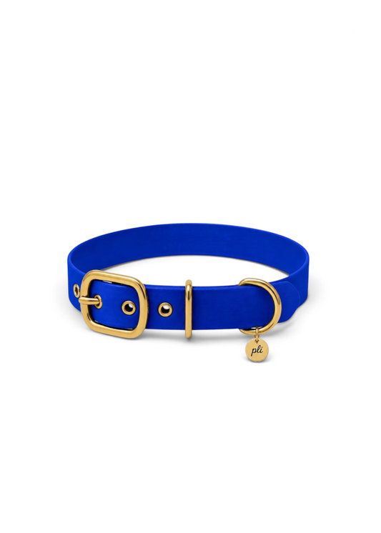 Collier réglable pour chien haut de gamme en Biothane bleu Klein Deep   Sea fait main par PLI Paris.