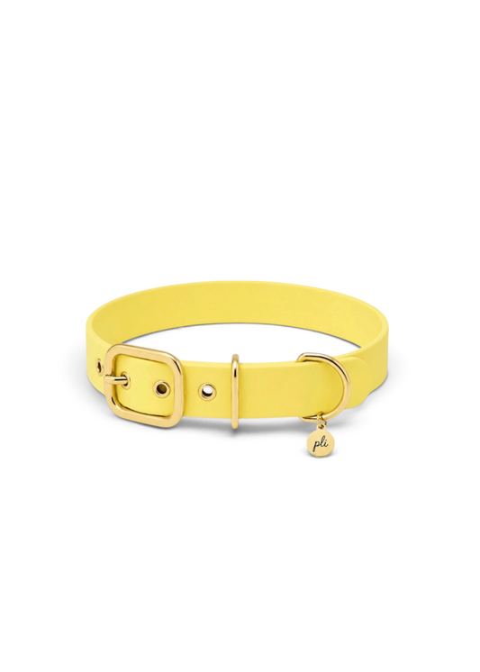 Collier réglable pour chien haut de gamme en Biothane jaune pastel Lemon Twist fait main par PLI Paris.