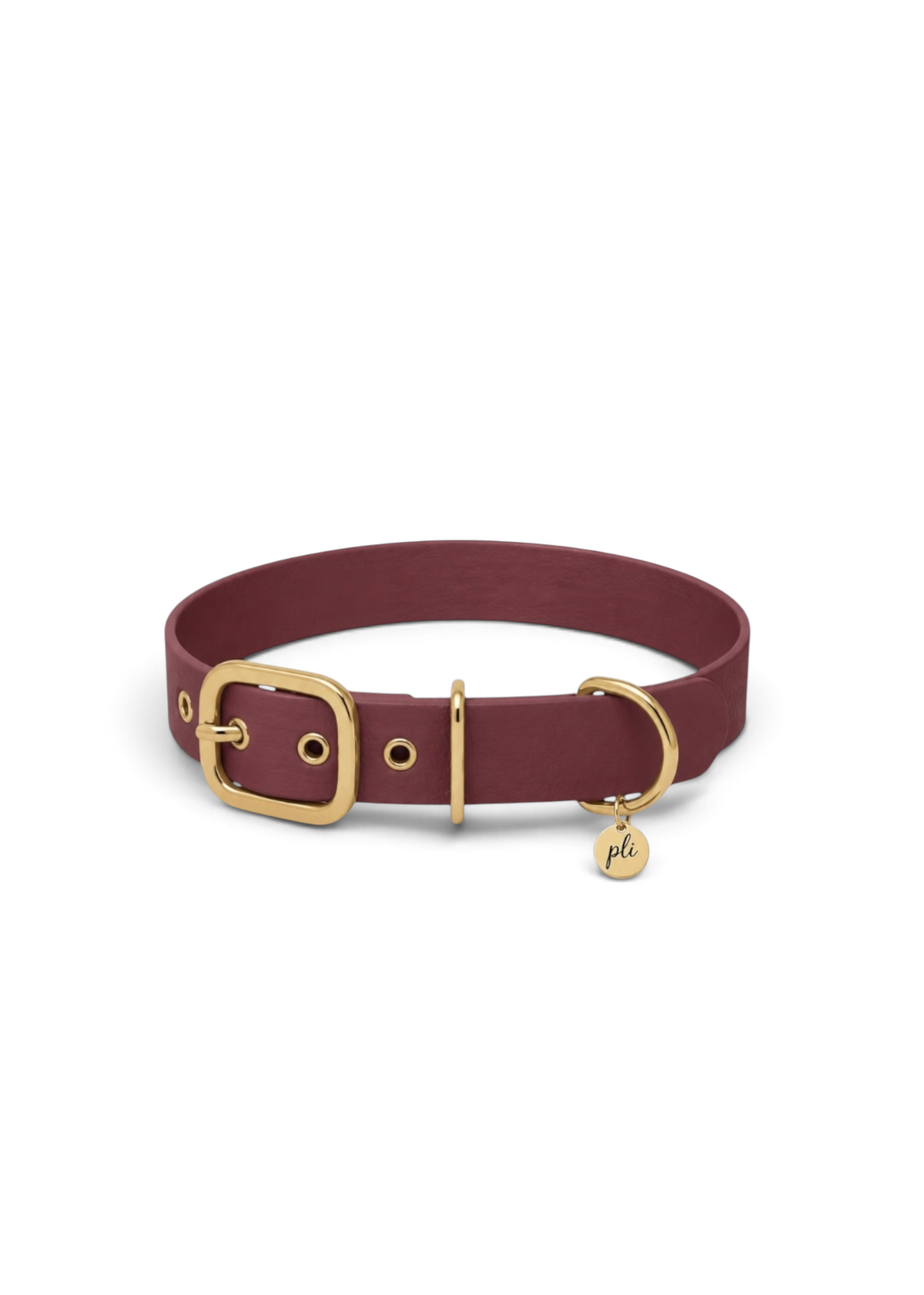 Collier réglable pour chien haut de gamme en Biothane bordeaux Napa Valley fait main par PLI Paris.