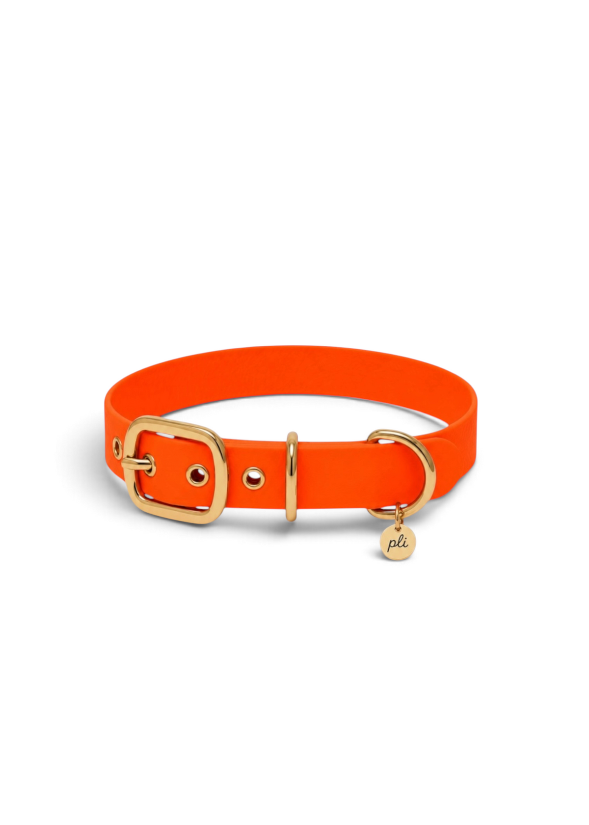 Collier réglable pour chien haut de gamme en Biothane orange néon Orange Mécanique fait main par PLI Paris.