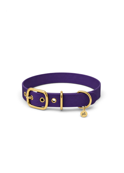 Collier réglable pour chien haut de gamme en Biothane violet Purple Rain fait main par PLI Paris.