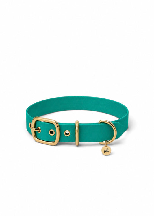 Collier réglable pour chien haut de gamme en Biothane turquoise Lagoon Lover  fait main par PLI Paris.