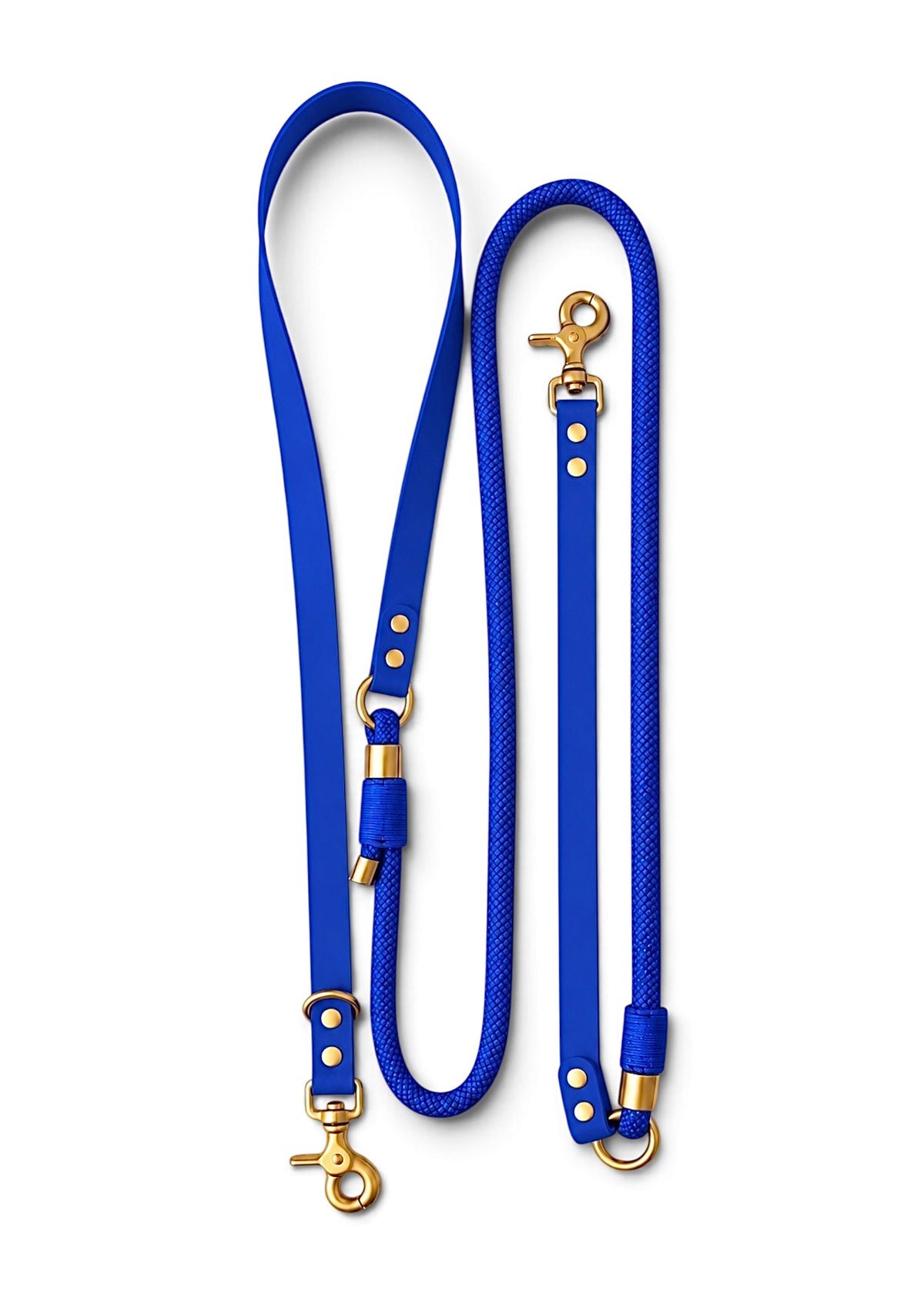 Laisse multi-positions pour chien en Biothane et paracorde bleu Deep Sea par la marque française PLI Paris.