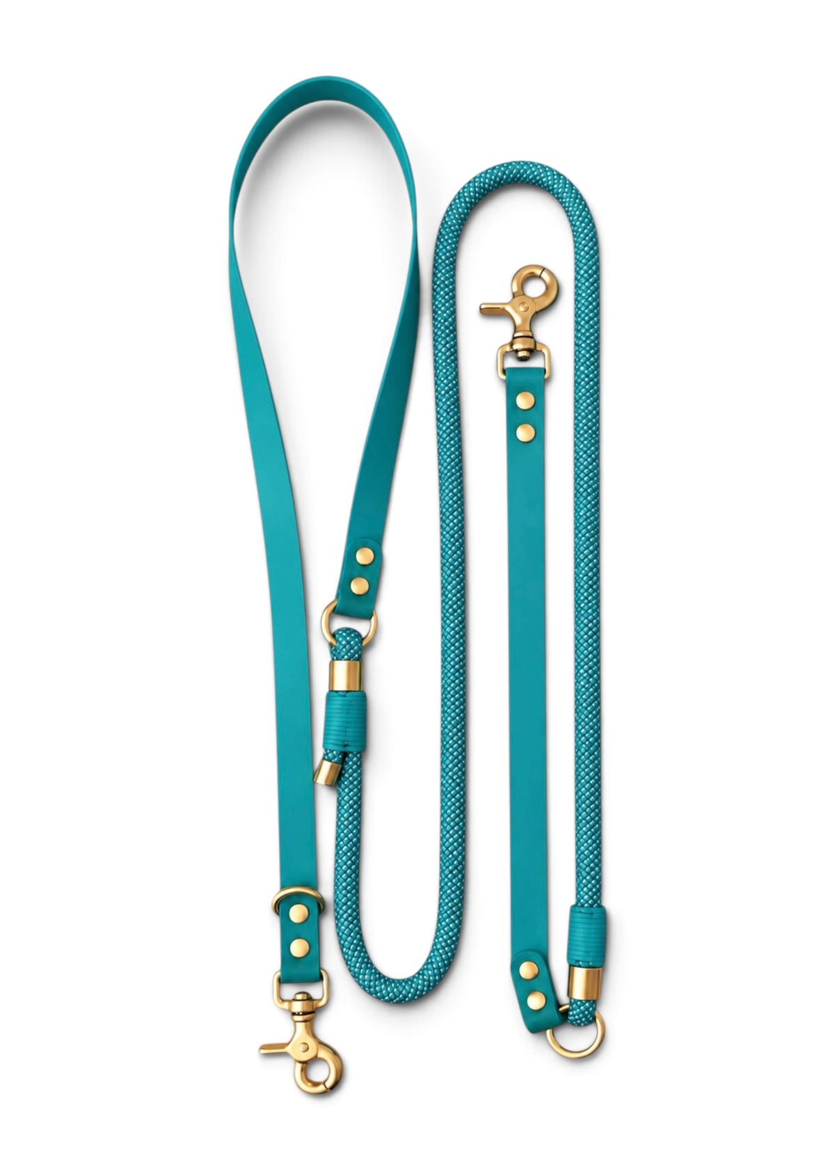 Laisse multi-positions pour chien en Biothane et paracorde vert bleu turquoise Lagoon Lover par la marque française PLI Paris.