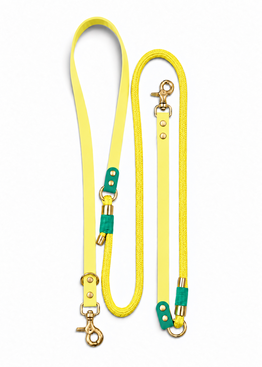 Laisse multi-positions pour chien en Biothane et paracorde bleue Mykonos par la marque française PLI Paris.