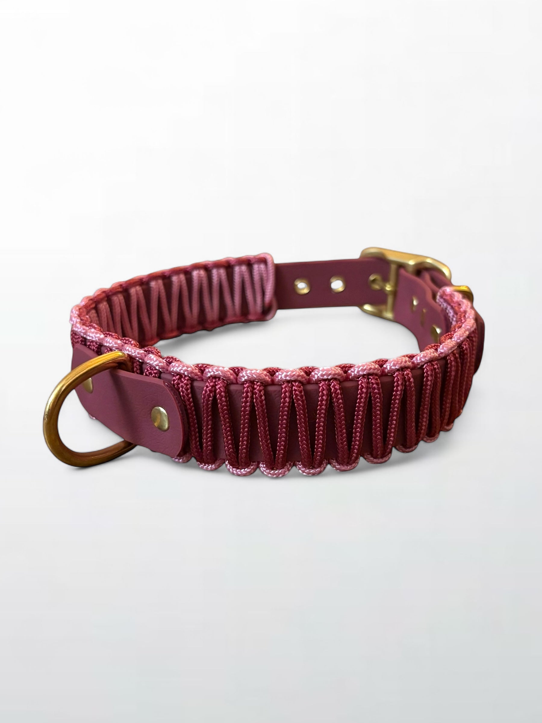 Collier réglable en Biothane et corde rose et bordeaux
