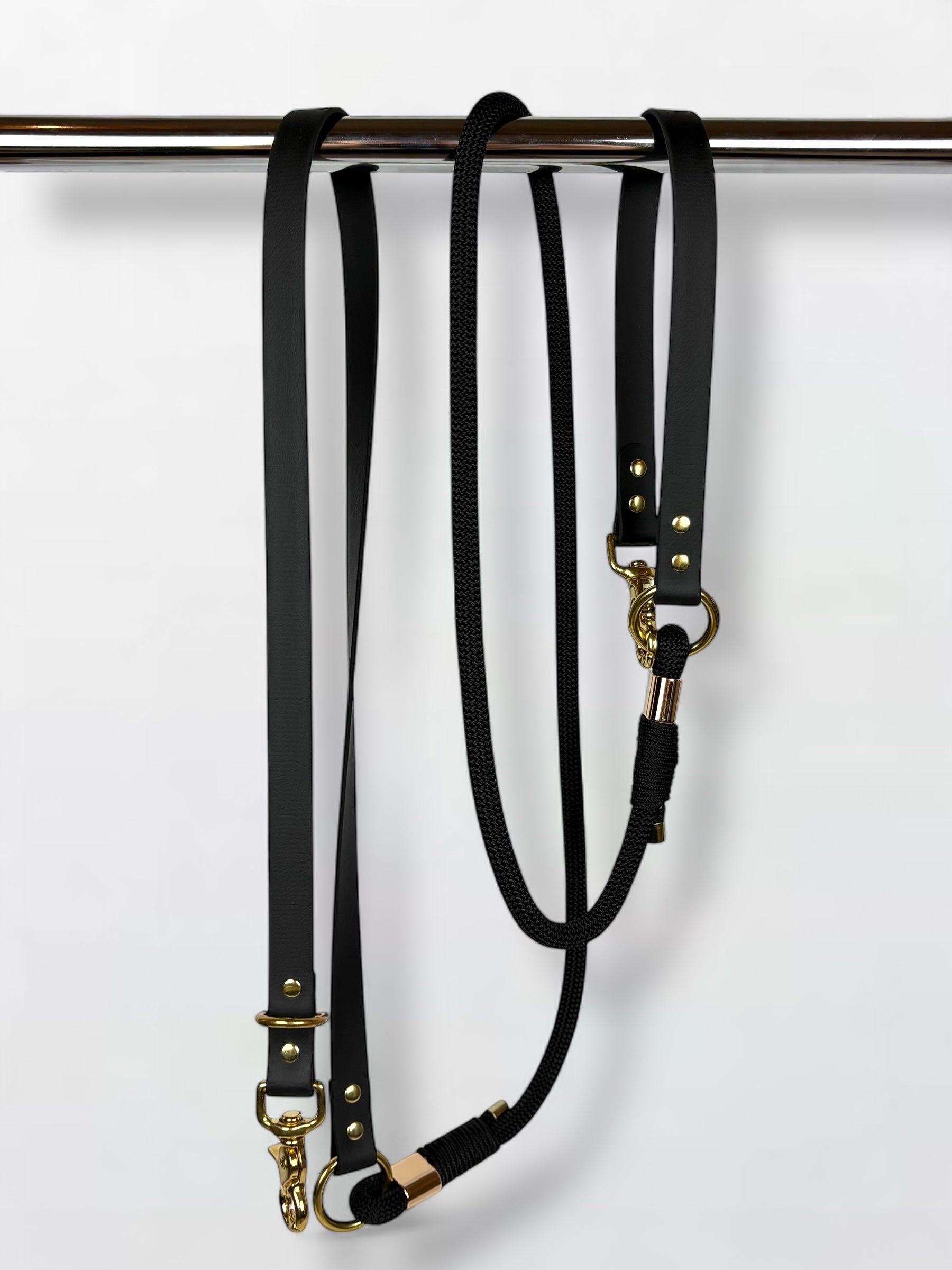 laisse multi-positions en Biothane et corde noire