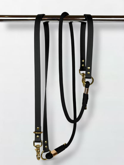 laisse multi-positions en Biothane et corde noire