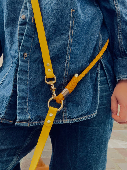 laisse multi-positions en Biothane et corde jaune