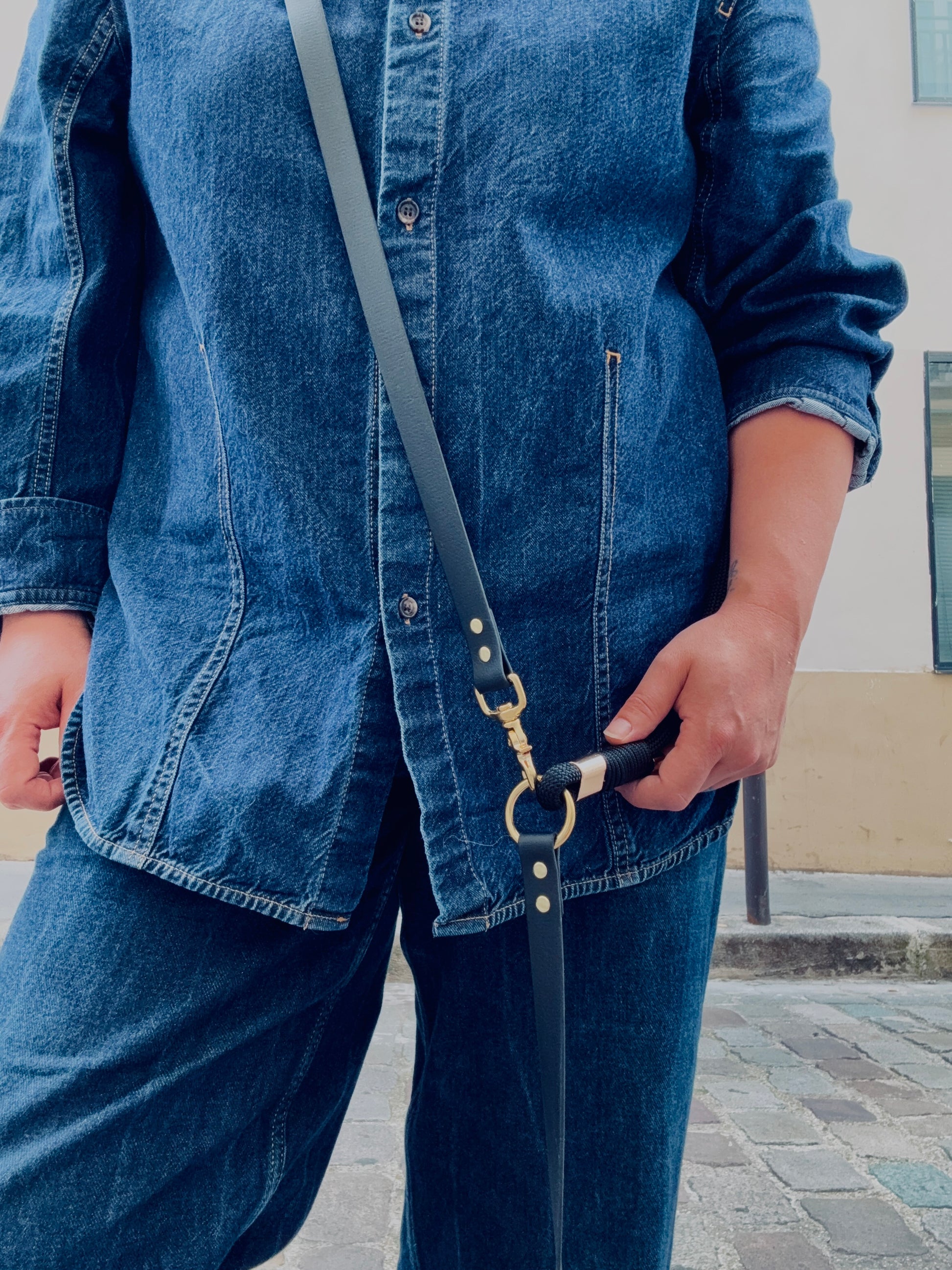 laisse multi-positions en Biothane et corde noire