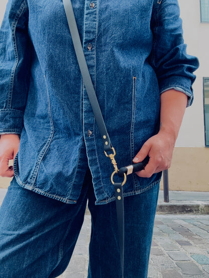 laisse multi-positions en Biothane et corde noire